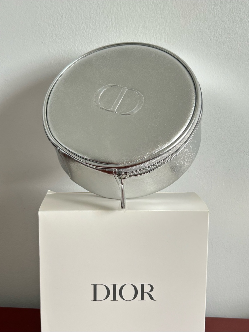 Dior Silver Round Embossed CD Cosmetic Pouch